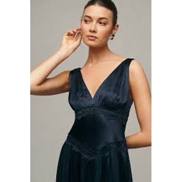 Reformation Stasia Navy Blue Silk Dress Brand New - Picture 3 of 7
